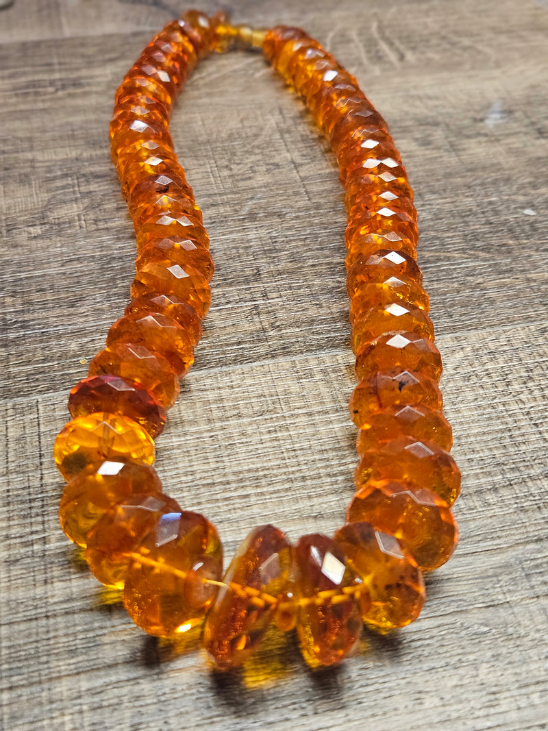 Kurpie, amber necklace, .925 gold coated