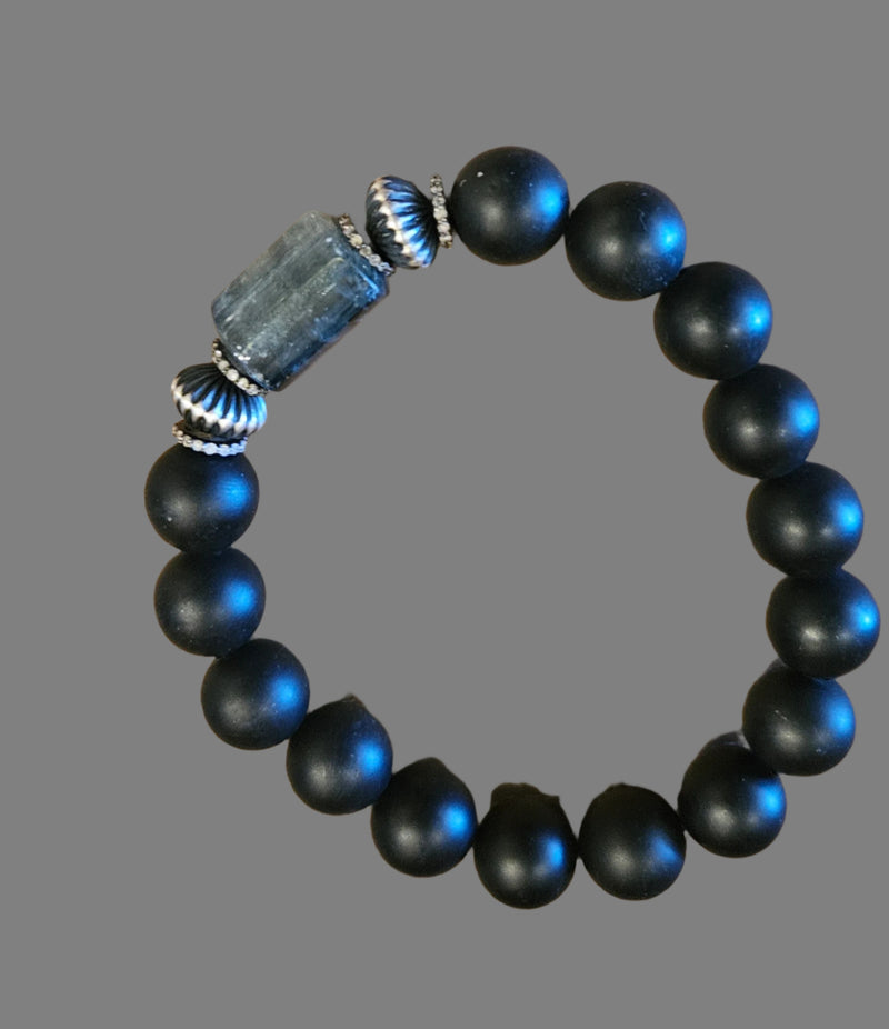 .925 Diamond Matte Onyx/Kyanite Bracelet 985