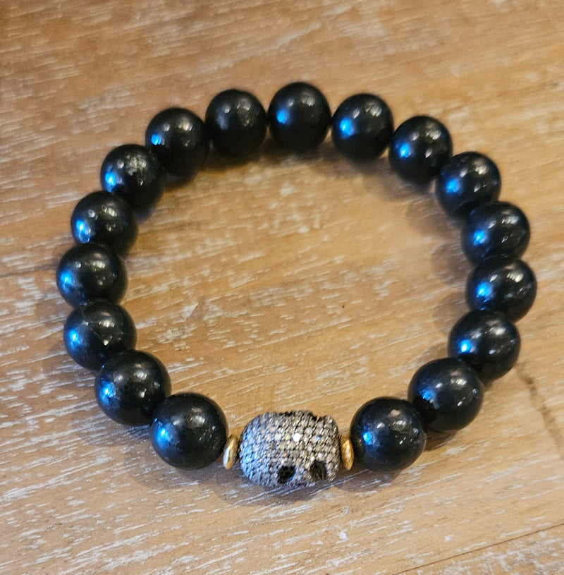 18kt Shungite Diamond Skull Bracelet 986