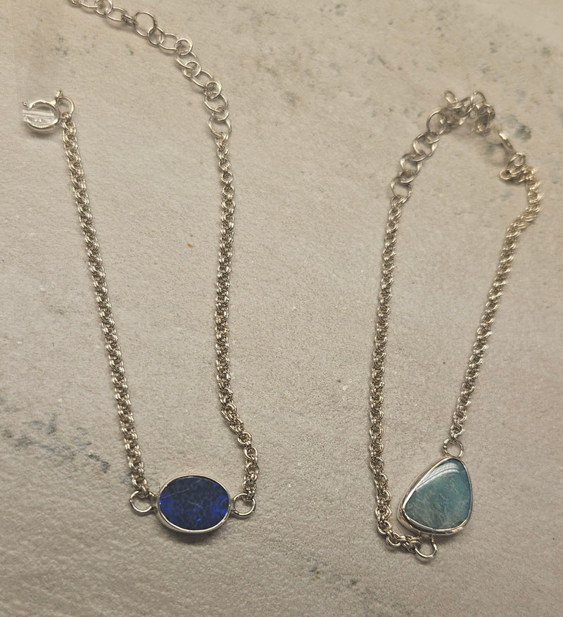 Turquoise or Lapis  Chain Bracelet .925 529