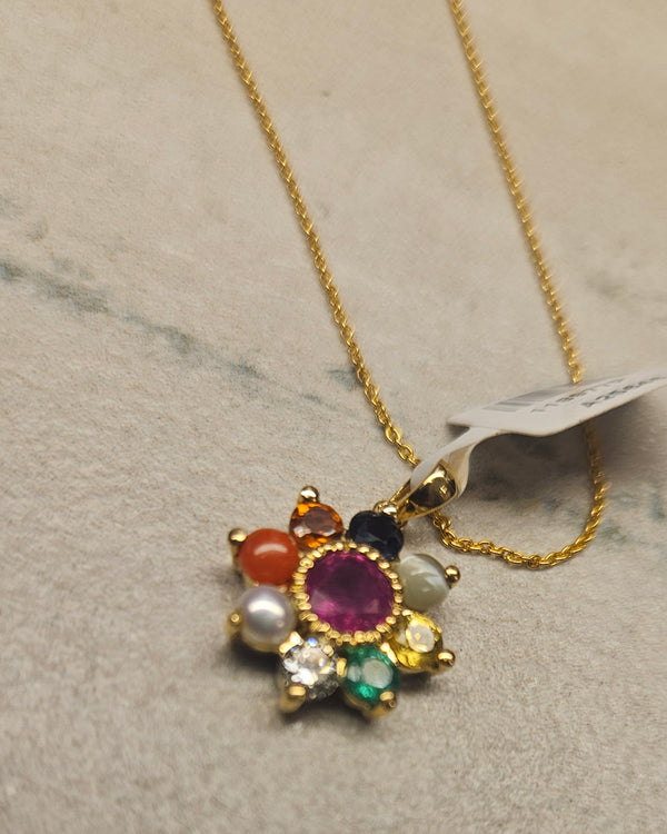 Multi Color Flower Pendant/Chain 18kt gold 539