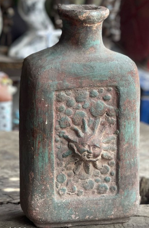 Small Clay Brushed Turq Painted Sun Vase