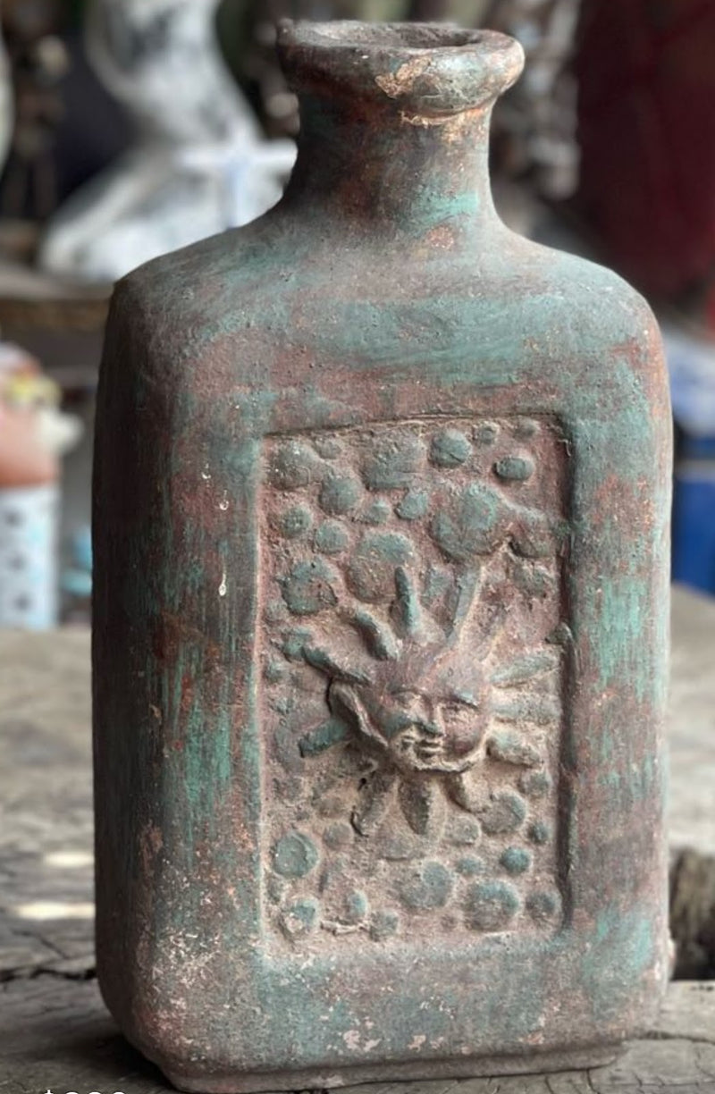 Small Clay Brushed Turq Painted Sun Vase