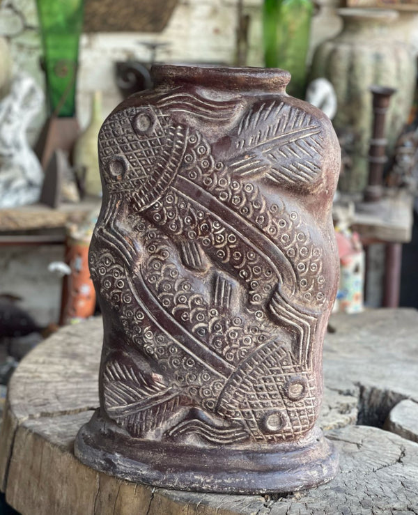 Rect Clay Koi Vase - Lrg