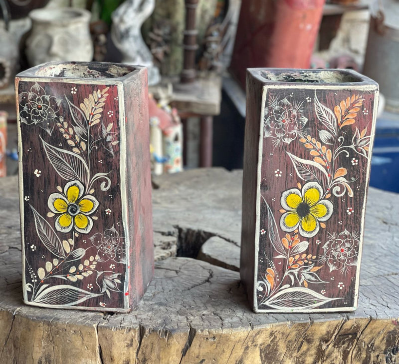 Rect. Floral Painted Vase