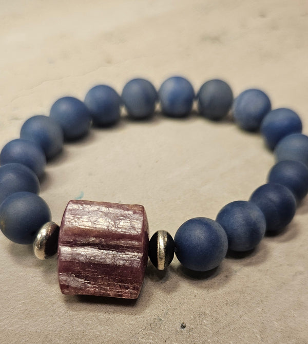 Tourmaline, lapis matte bracelet 719