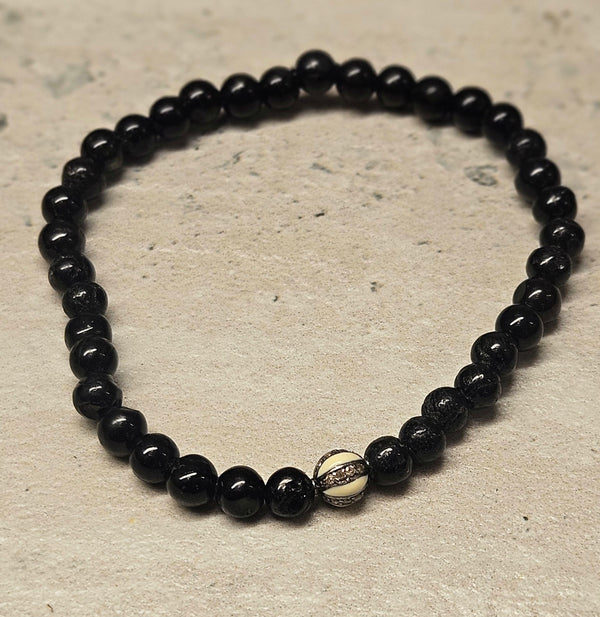 Black Tourmaline,Diamond Bracelet, .925 723