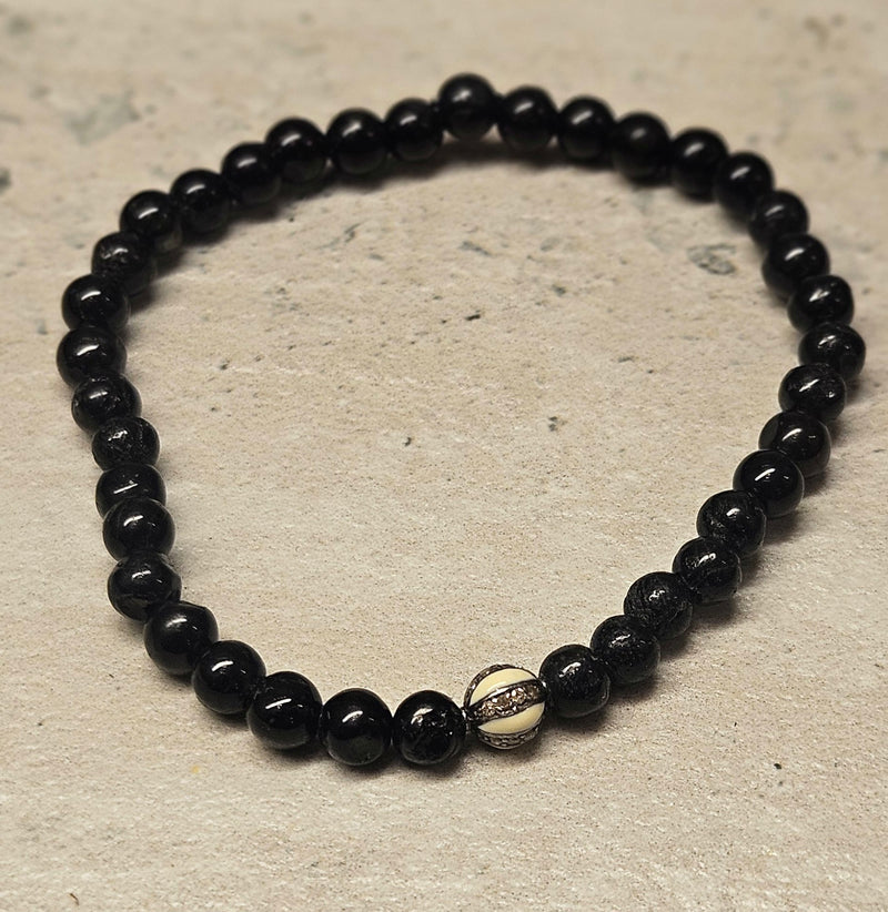 Black Tourmaline,Diamond Bracelet, .925 723
