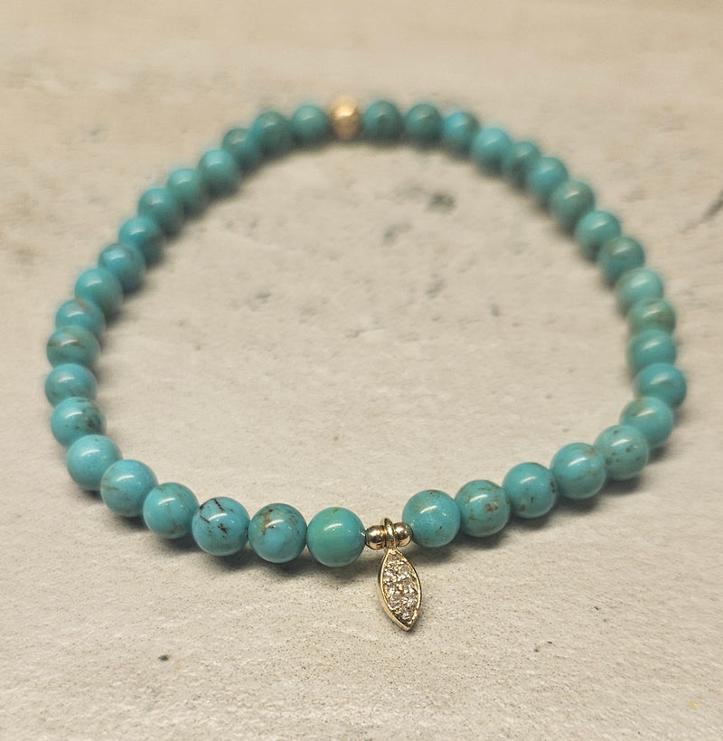 Turquoise, Diamond Charm  Bracelet,  14kt 731