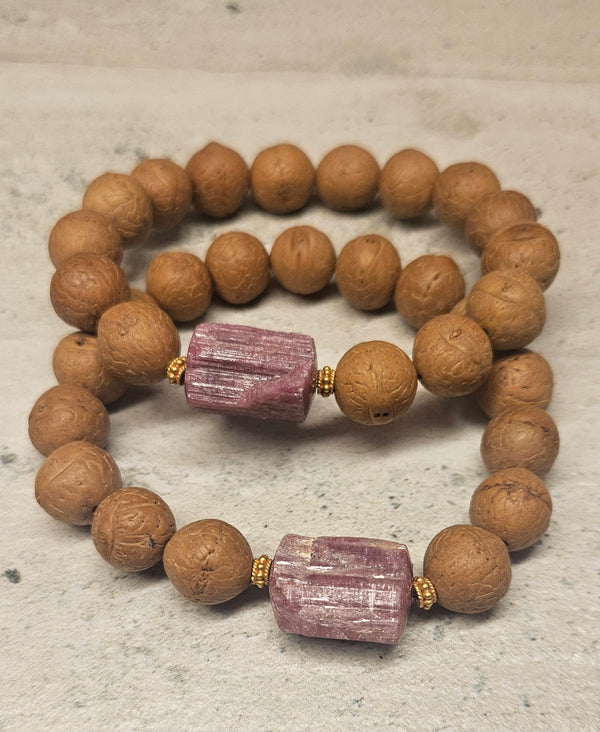 Pink Tourmaline, Bodhi Bead Bracelet 733
