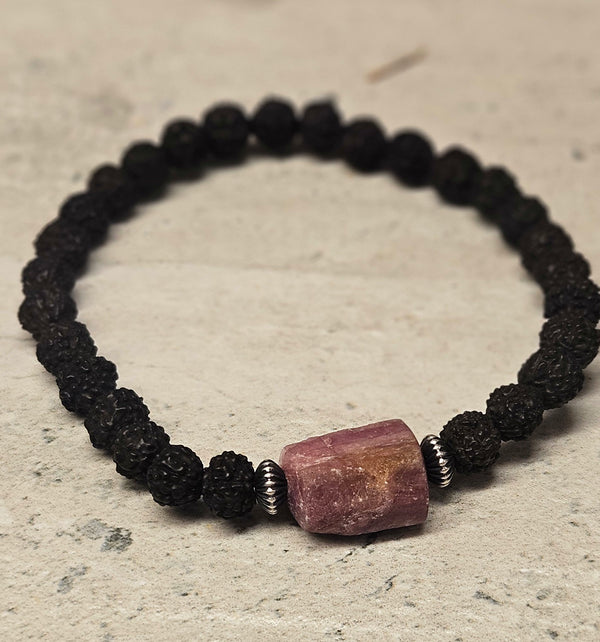 Pink Tourmaline, Rudraksha Bracelet .925 744