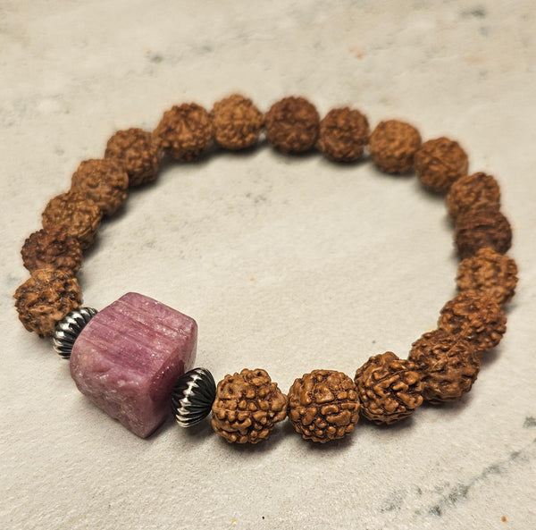 .925 Pink Tourmaline, Rudraksha Bracelet 776