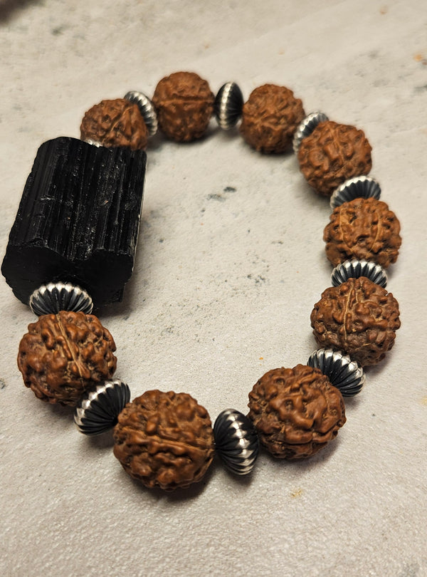 .925 Black Tourmaline, Rudraksha Bracelet 781