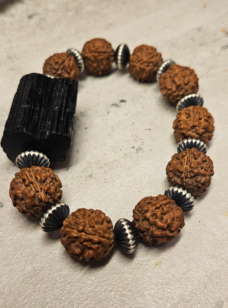 .925 Black Tourmaline, Rudraksha Bracelet 781
