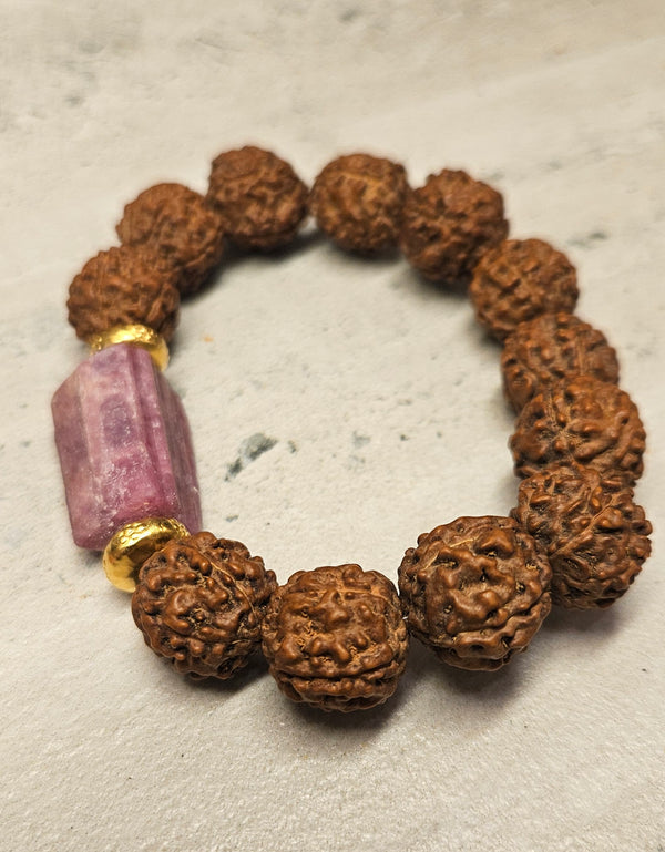 .925 GP Pink Tourmaline, Rudraksha Bracelet 782