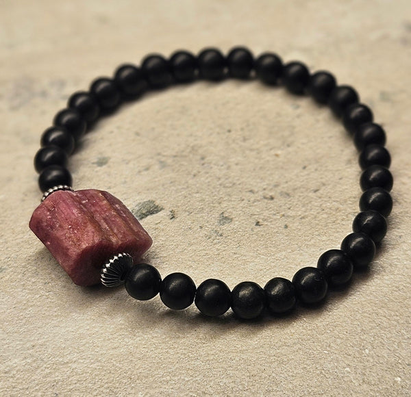 Pink Tourmaline, shungite  Bracelet 791