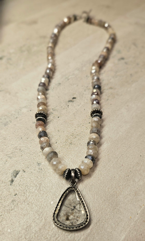 .925 Diamond, Moonstone Necklace 797