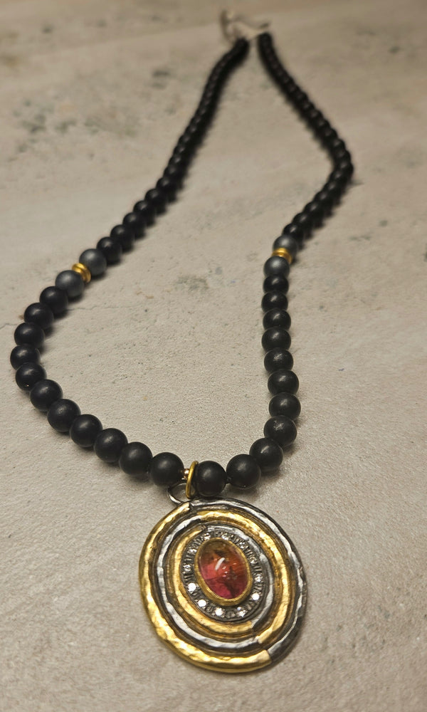 22/24Kt Tourmaline pendant/Onyx Necklace 798
