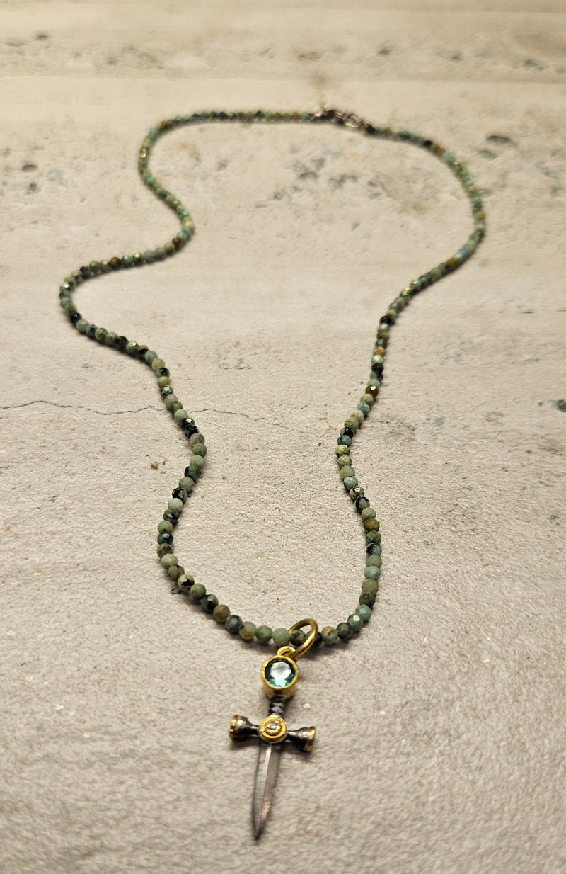 Rhyolite Dagger Pendant Necklace 896