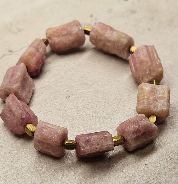 Pink Tourmaline Rough Tube  Bracelet 212