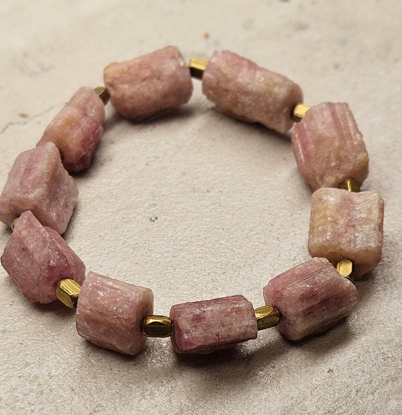 Pink Tourmaline Rough Tube  Bracelet 212