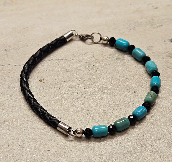Turquoise Leather  Black Bracelet 220