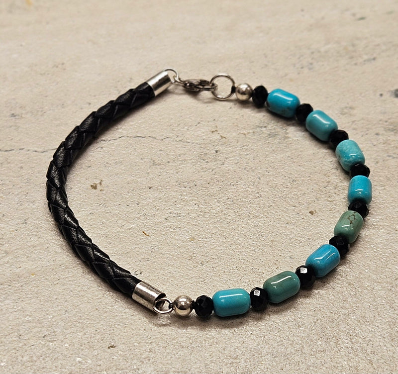 Turquoise Leather  Black Bracelet 220
