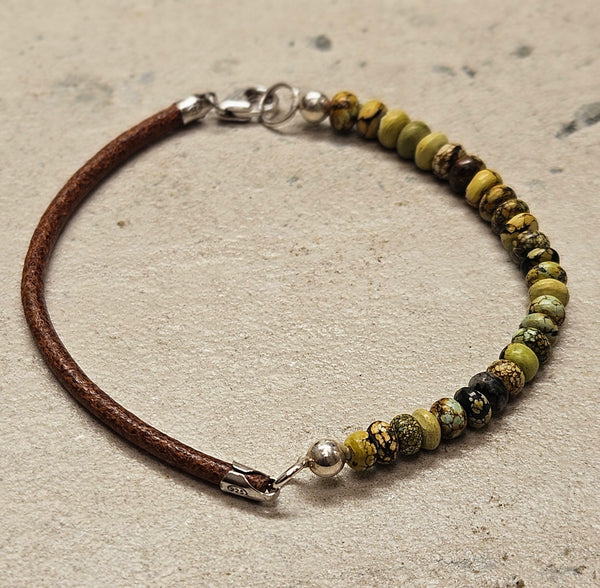 Turquoise Brown Leather Bracelet 222