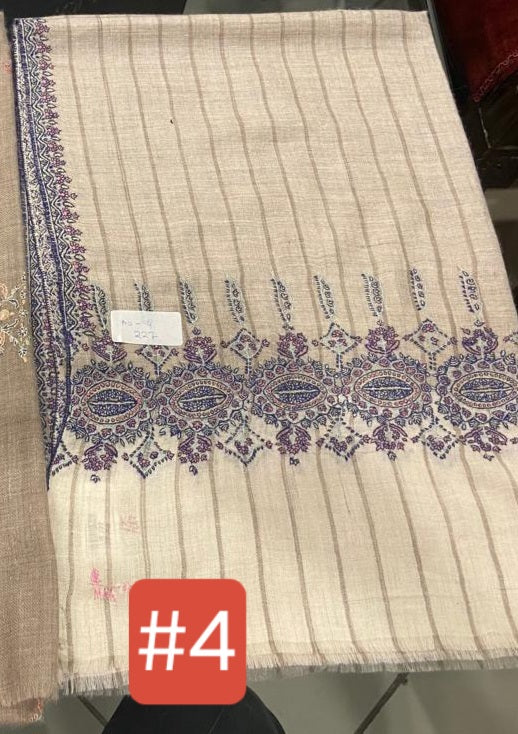 4 Embroidered Shawl Ivory Blue Pink 242