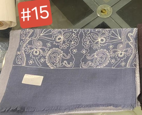 15 Blue/White Cashmere Embroidered Shawl 253