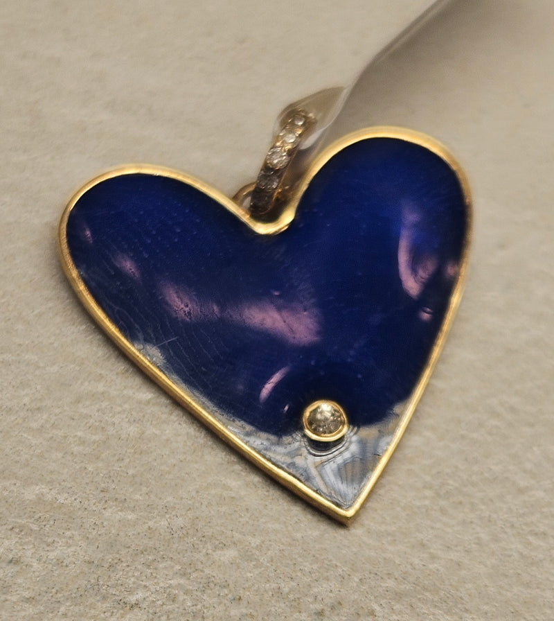 Cobalt Heart Pendant w/ Diamond