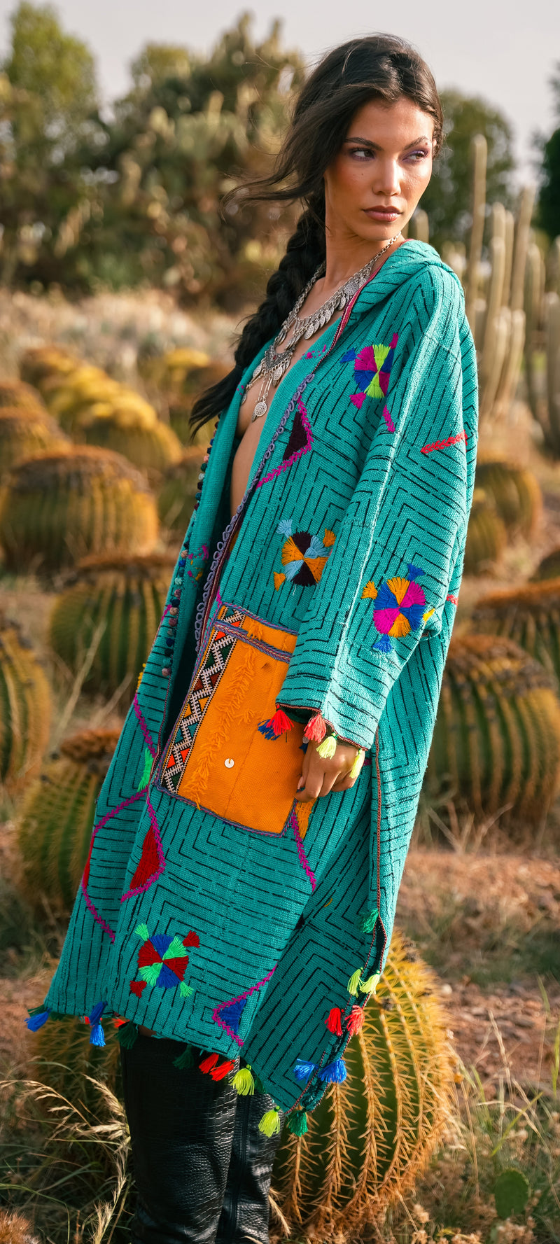 Fez Fantasy Hooded Mud Cloth Poncho 193