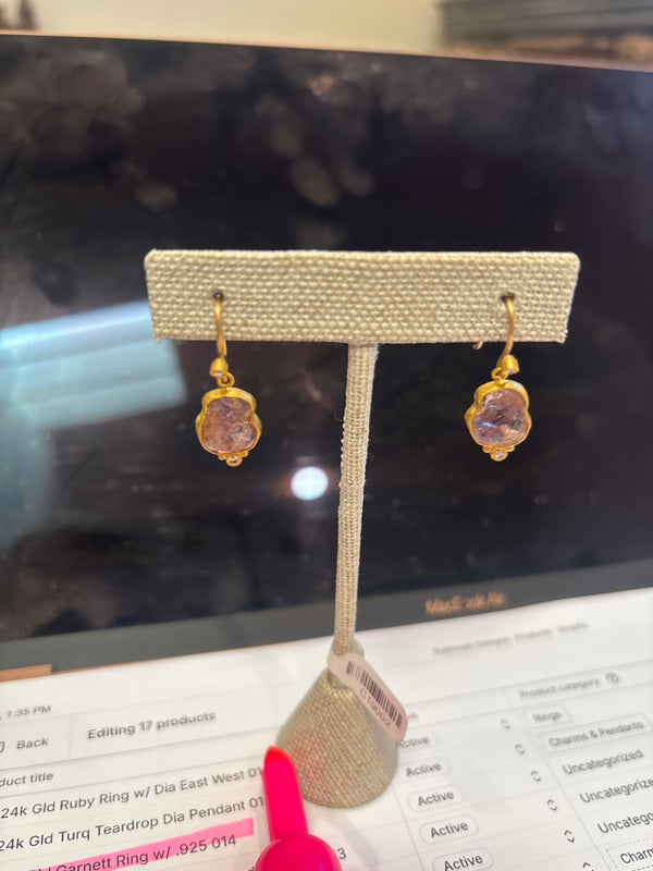Tourmaline Drop Earring w/ dia 24k gold 002