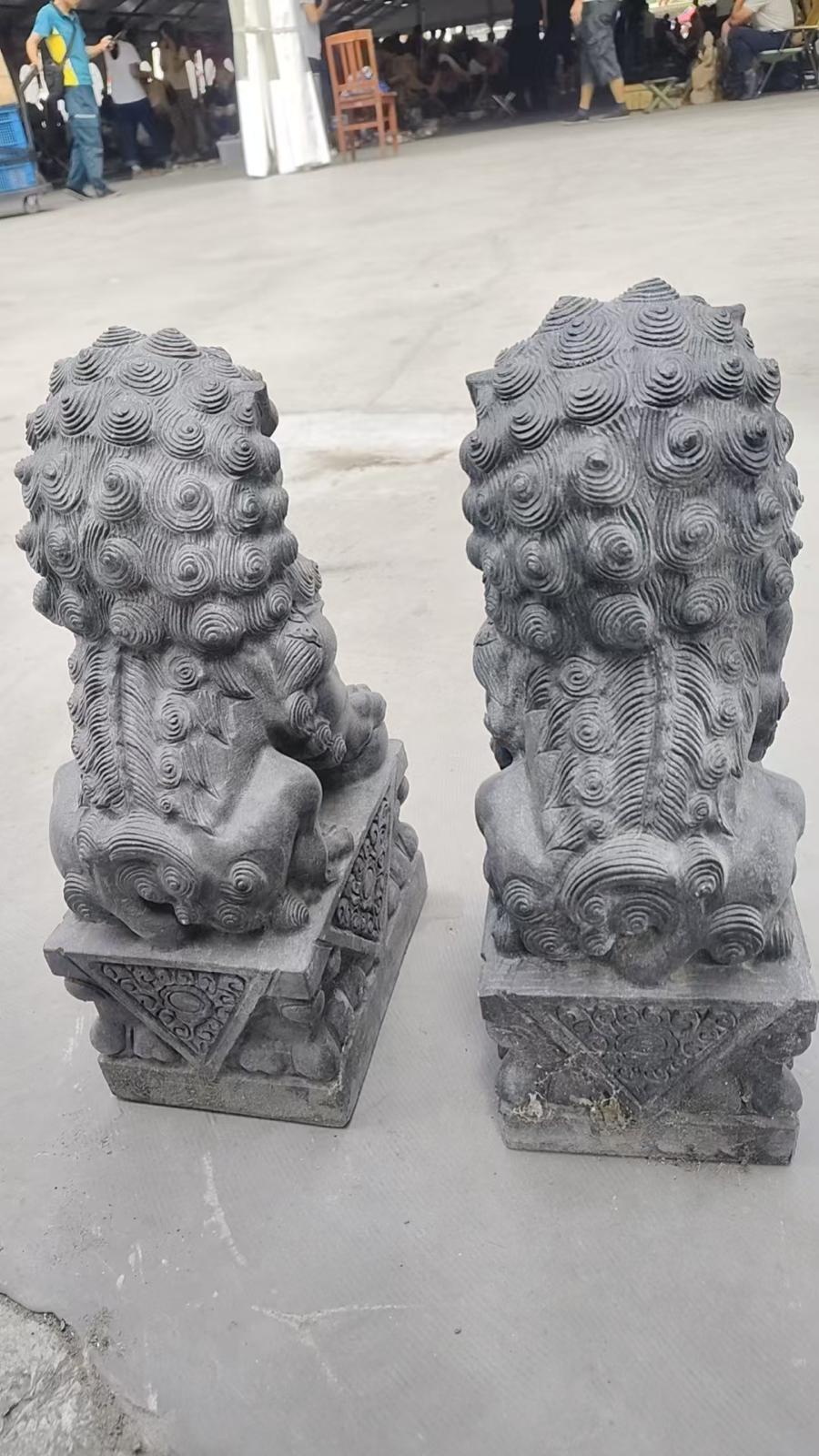 Foo dogs hand carved grey stone