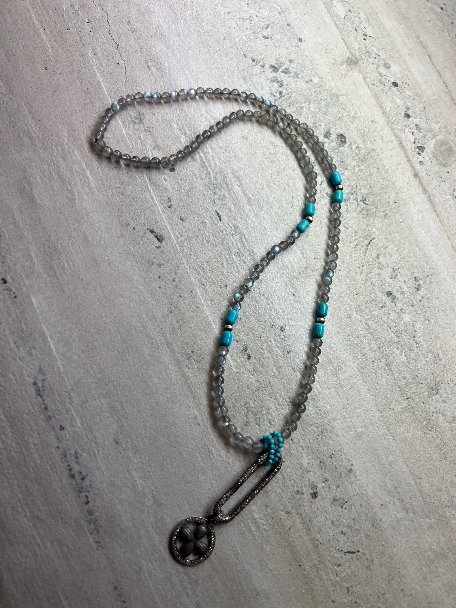 .925 Labaradorite Turquoise Diamond Necklace