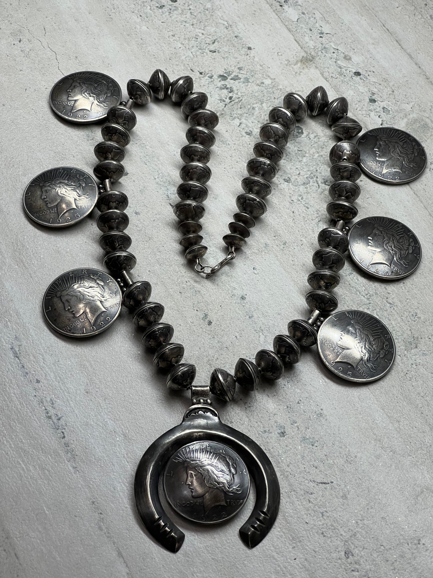 .925 Antique Navajo coin Necklace 24''