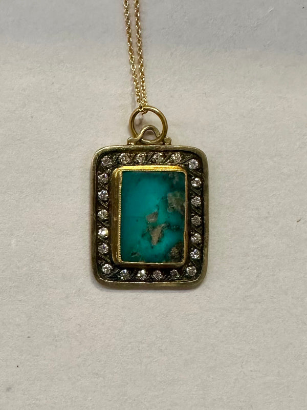 24k Gld Turq Dia Rect. Pendant 010