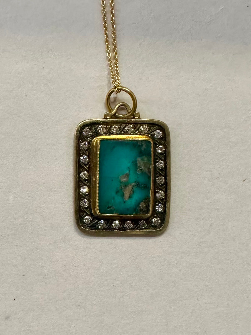 24k Gld Turq Dia Rect. Pendant 010