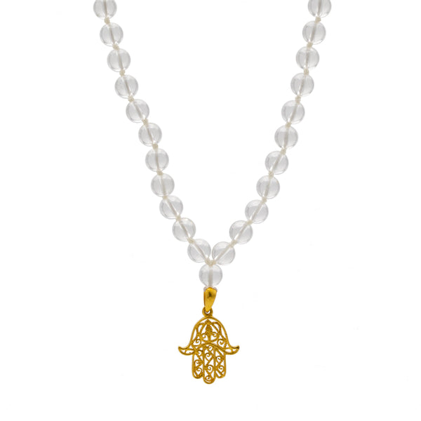 Necklace / Mala Quartz Crystal with Hamsa Pendant