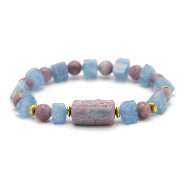 Paraiba Tourmaline & Aquamarine/Kunzite Bracelet w/ 18KY Saucer beads