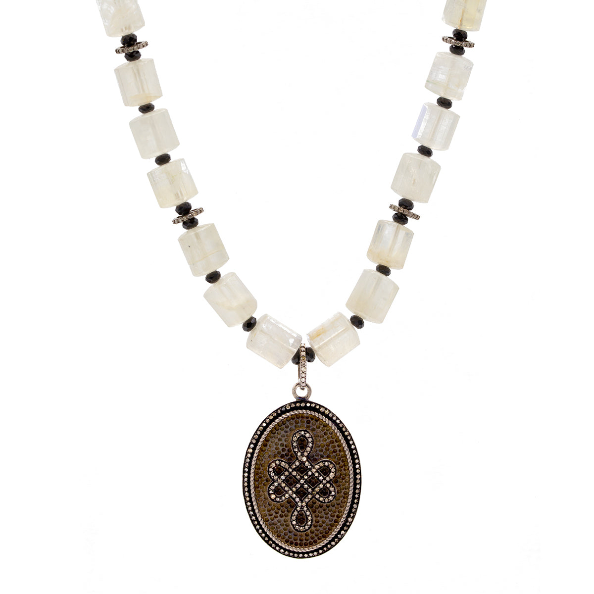 Rainbow Moonstone, Faceted Spinel Necklace 18"  W/ .925 Dia Rondels, Pendant & Clasp